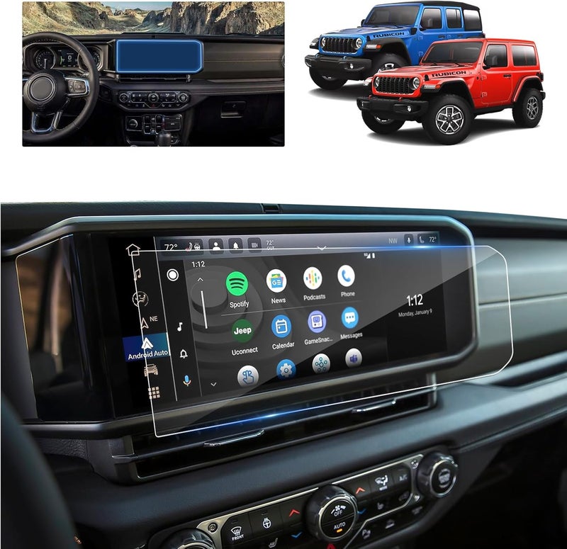BSTW for 2025 Jeep Wrangler Screen Protector 2024 2025 Wrangler JL Sport S Willys Sahara Rubicon X High Altitude 4xe Uconnect 5 12.3-in Touchscreen Tempered Glass Protective Film - Image 1